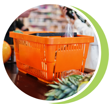 grocery basket in store on counter